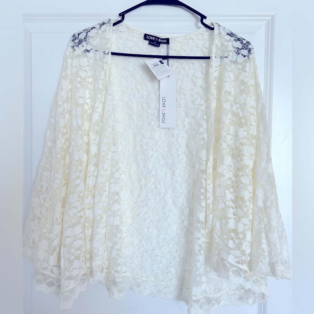 NWT impressions boutique ivory lace kimono